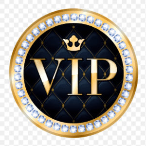 A VIP Sourcen Your Fortune badge with a golden crown and "vip" text in gold, encircled by two rows of diamonds on a dark blue background.