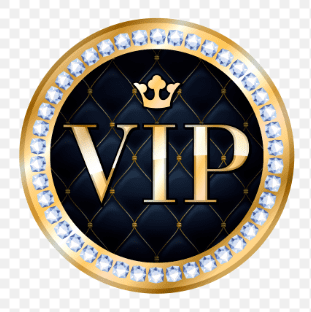 A VIP Sourcen Your Fortune badge with a golden crown and "vip" text in gold, encircled by two rows of diamonds on a dark blue background.